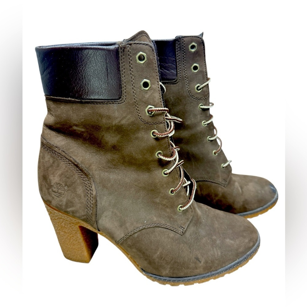 Timberland Earthkeepers Glancy Brown Lace Up Heeled Boots Size 9.5